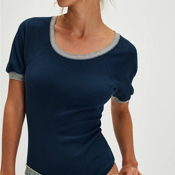 FREE PEOPLE intimately free Lazy Daisy Bodysuit in yellow and gray trim Sz S - Picture 11 of 12